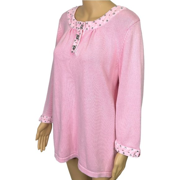 Vintage RARE Quacker Factory Womens M Pink Sweater Shirt Rhinestones & Beaded - Picture 7 of 15